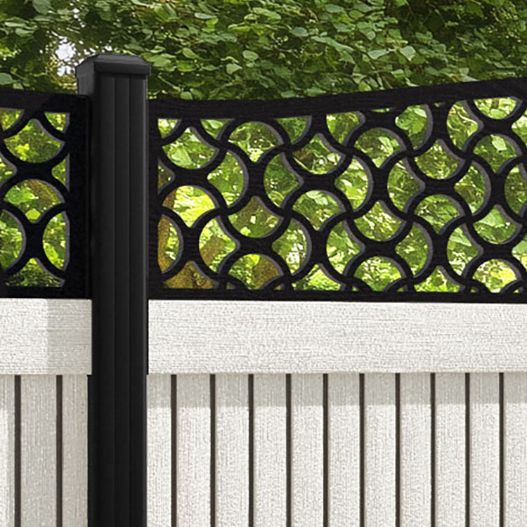 Virtis Vida Curved Top Fence Panel - Light Stone - with our aluminium posts