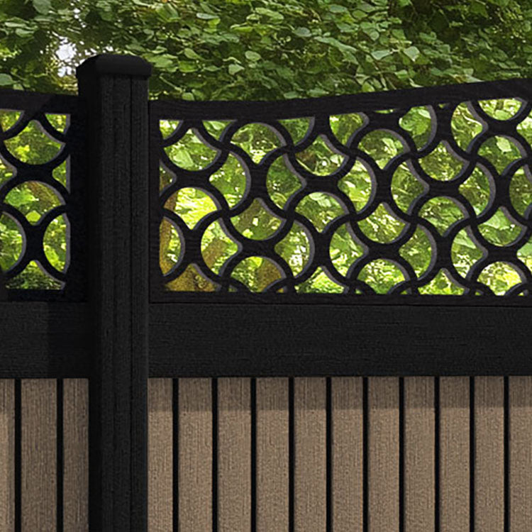 Virtis Vida Curved Top Fence Panel - Teak - with our aluminium posts