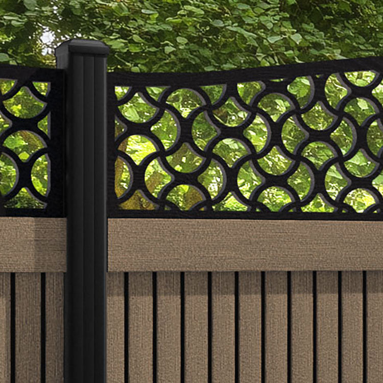 Virtis Vida Curved Top Fence Panel - Teak - with our aluminium posts