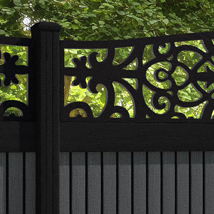 Virtis Windsor Curved Top Fence Panel - Dark Grey - with our composite posts