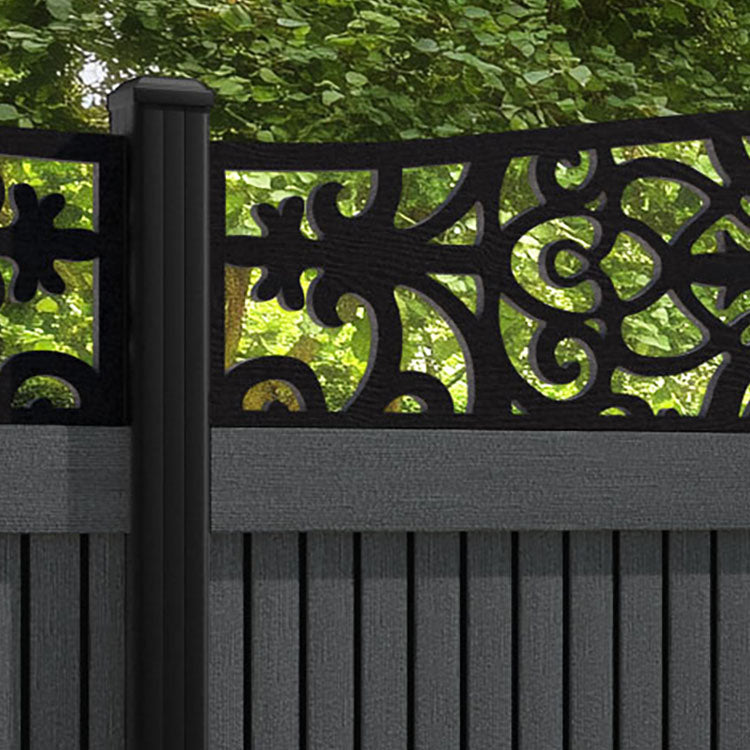Virtis Windsor Curved Top Fence Panel - Dark Grey - with our aluminium posts