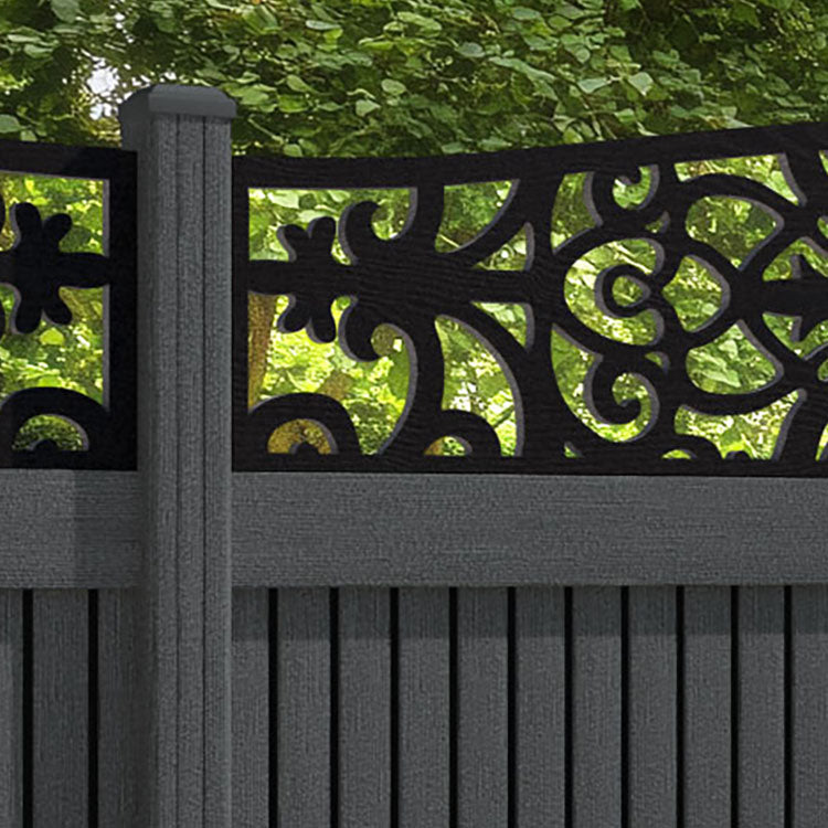 Virtis Windsor Curved Top Fence Panel - Dark Grey - with our composite posts