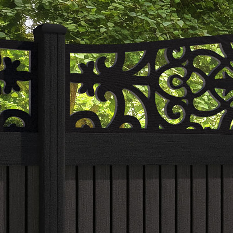 Virtis Windsor Curved Top Fence Panel - Dark Oak - with our composite posts