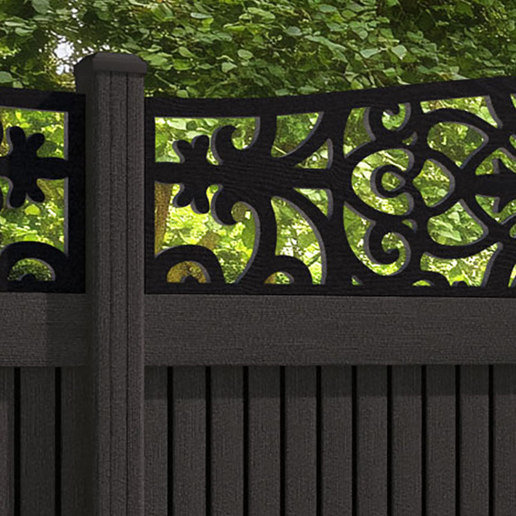 Virtis Windsor Curved Top Fence Panel - Dark Oak - with our composite posts