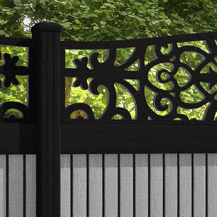 Virtis Windsor Curved Top Fence Panel - Light Grey - with our composite posts