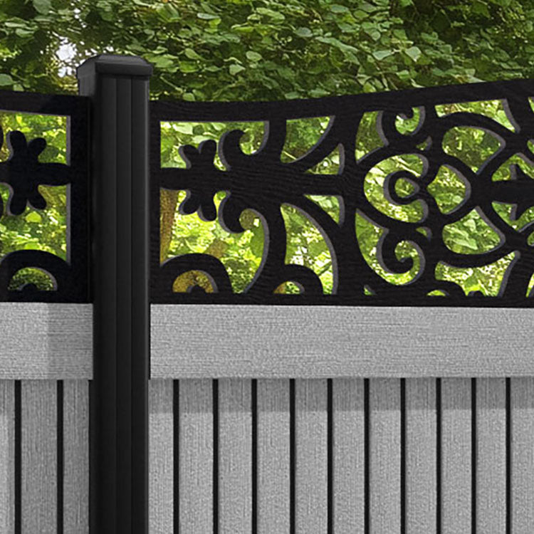 Virtis Windsor Curved Top Fence Panel - Light Grey - with our aluminium posts