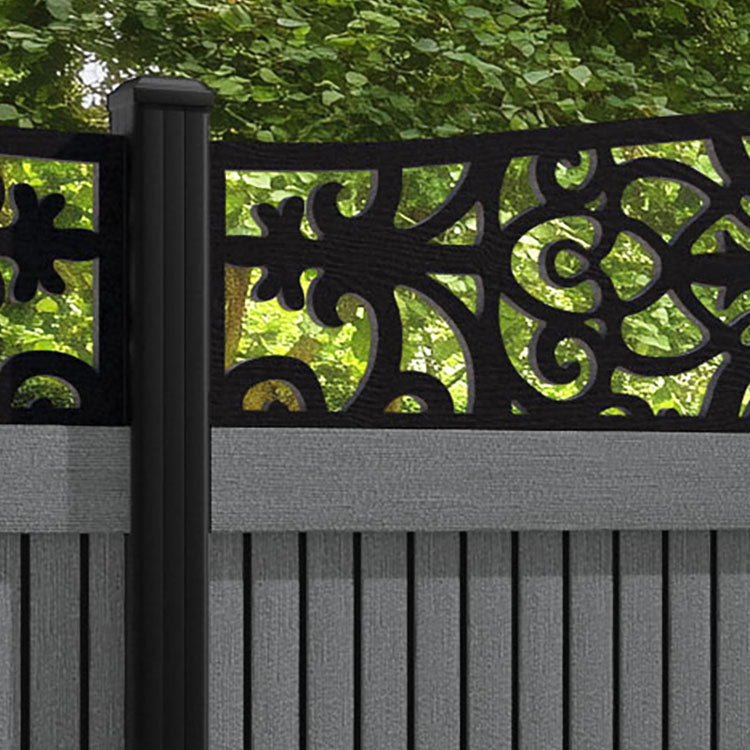 Virtis Windsor Curved Top Fence Panel - Mid Grey - with our aluminium posts