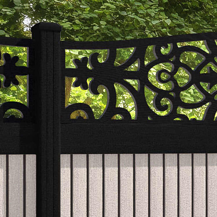 Virtis Windsor Curved Top Fence Panel - Mid Stone - with our aluminium posts