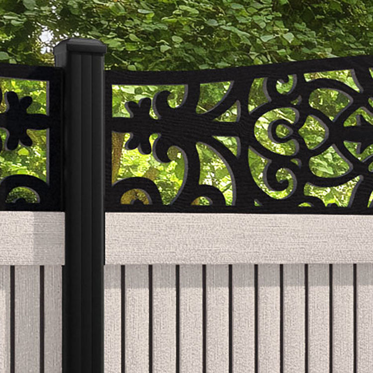 Virtis Windsor Curved Top Fence Panel - Mid Stone - with our aluminium posts