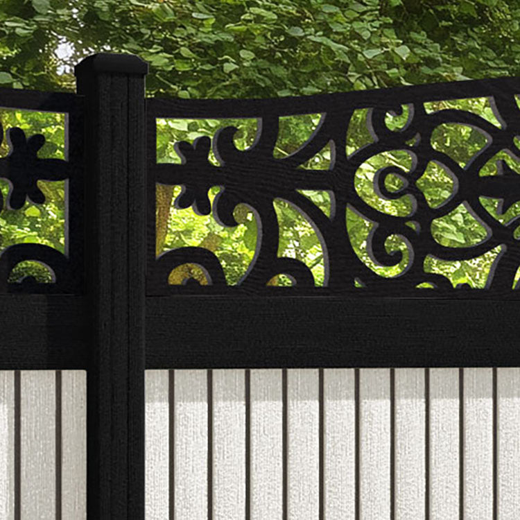 Virtis Windsor Curved Top Fence Panel - Light Stone - with our aluminium posts