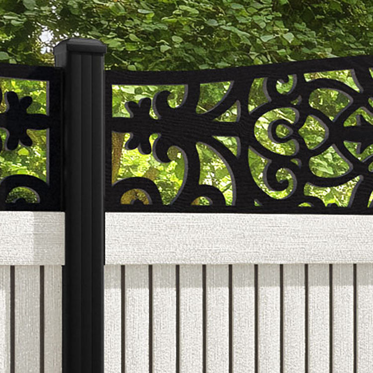 Virtis Windsor Curved Top Fence Panel - Light Stone - with our aluminium posts