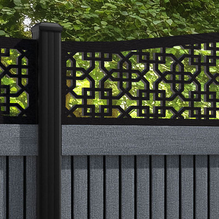 Virtis Zaria Curved Top Fence Panel - Anthracite - with our aluminium posts