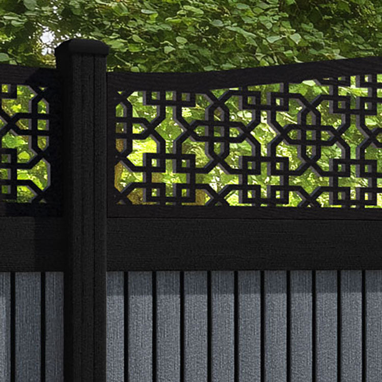 Virtis Zaria Curved Top Fence Panel - Anthracite - with our aluminium posts