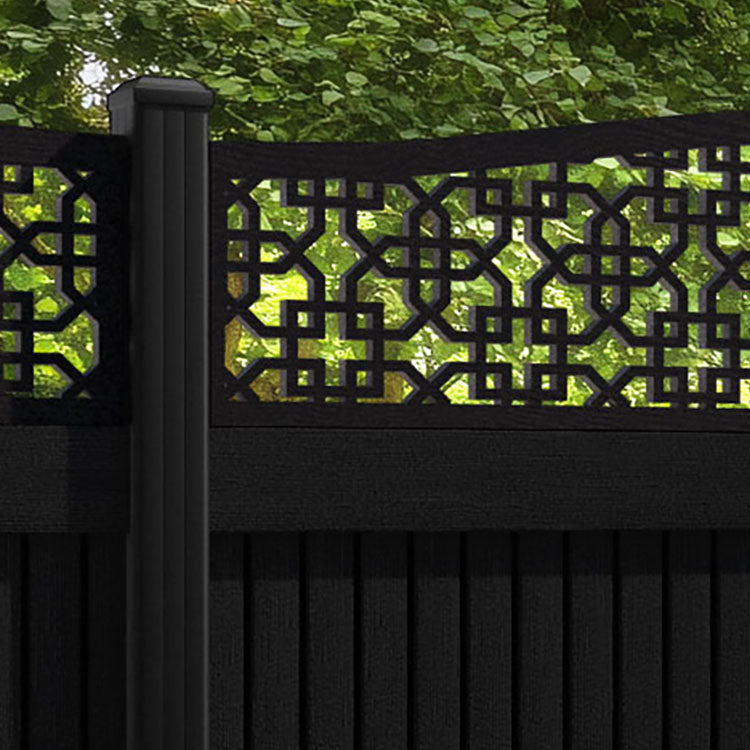 Virtis Zaria Curved Top Fence Panel - Black - with our aluminium posts