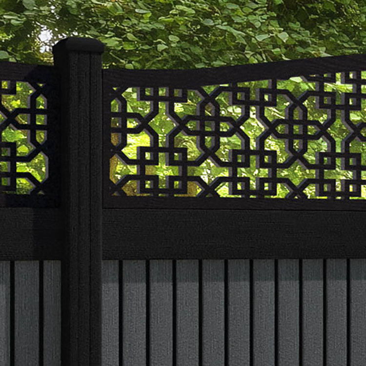 Virtis Zaria Curved Top Fence Panel - Dark Grey - with our composite posts