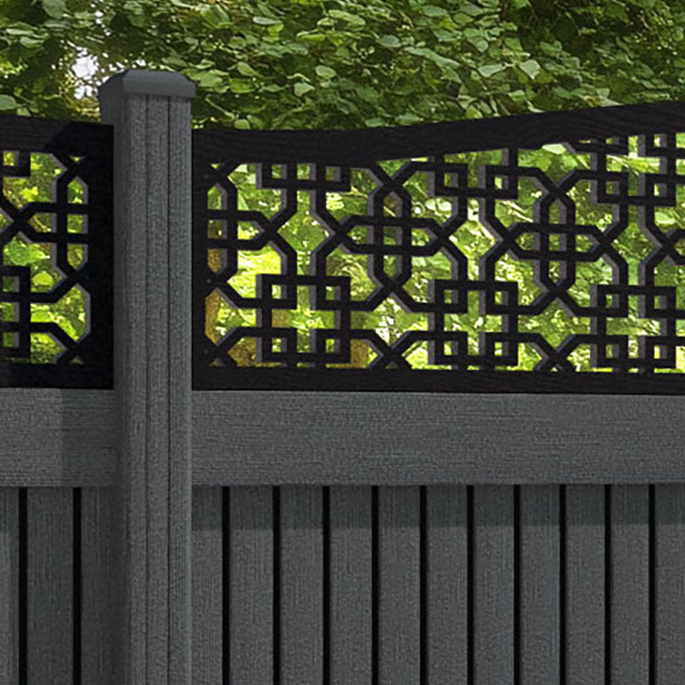 Virtis Zaria Curved Top Fence Panel - Dark Grey - with our composite posts