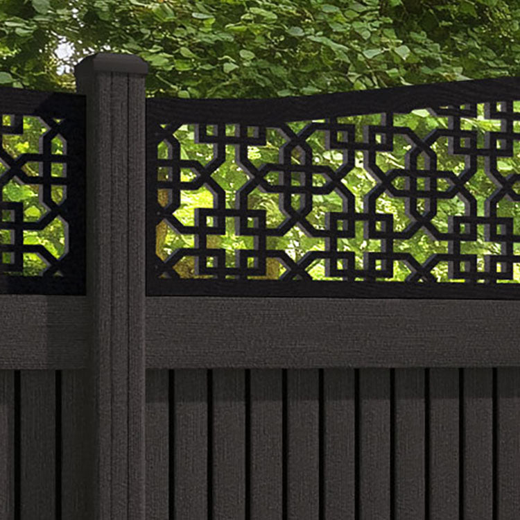 Virtis Zaria Curved Top Fence Panel - Dark Oak - with our composite posts