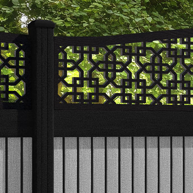 Virtis Zaria Curved Top Fence Panel - Light Grey - with our composite posts