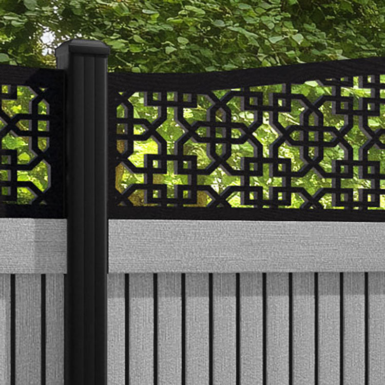 Virtis Zaria Curved Top Fence Panel - Light Grey - with our aluminium posts