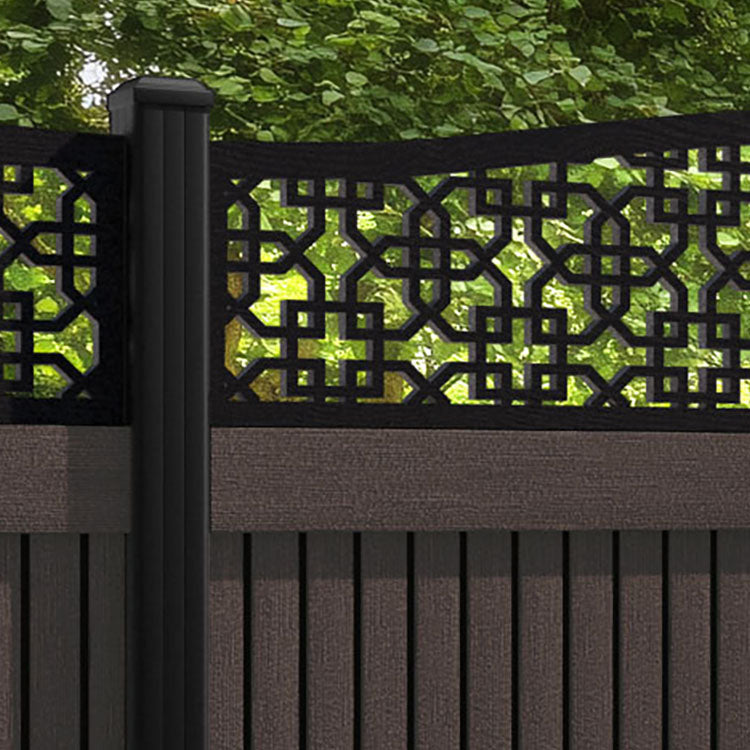 Virtis Zaria Curved Top Fence Panel - Mid Brown - with our aluminium posts