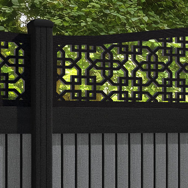 Virtis Zaria Curved Top Fence Panel - Mid Grey - with our composite posts
