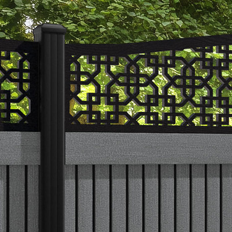 Virtis Zaria Curved Top Fence Panel - Mid Grey - with our aluminium posts
