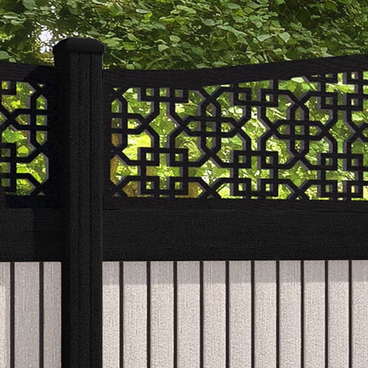 Virtis Zaria Curved Top Fence Panel - Mid Stone - with our aluminium posts
