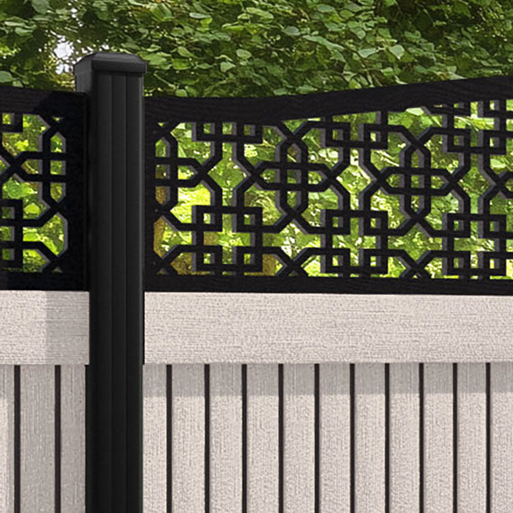 Virtis Zaria Curved Top Fence Panel - Mid Stone - with our aluminium posts
