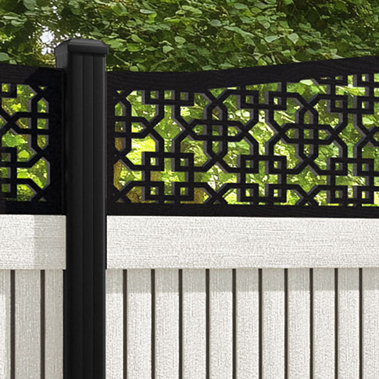 Virtis Zaria Curved Top Fence Panel - Light Stone - with our aluminium posts