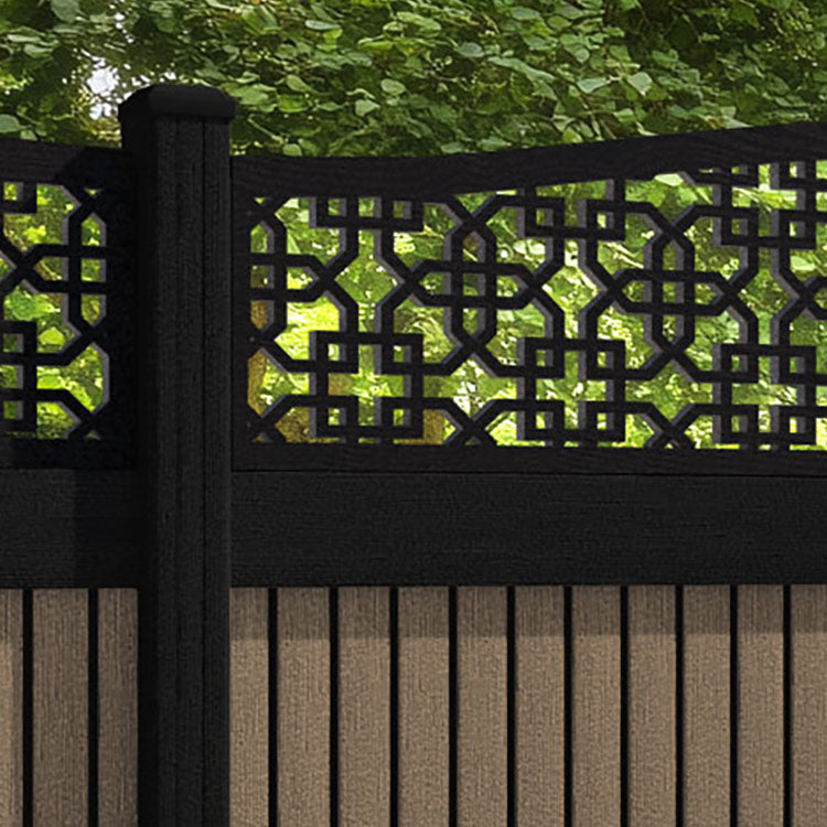 Virtis Zaria Curved Top Fence Panel - Teak - with our composite posts