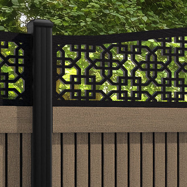 Virtis Zaria Curved Top Fence Panel - Teak - with our aluminium posts