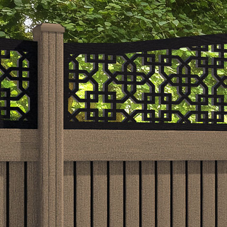 Virtis Zaria Curved Top Fence Panel - Teak - with our composite posts