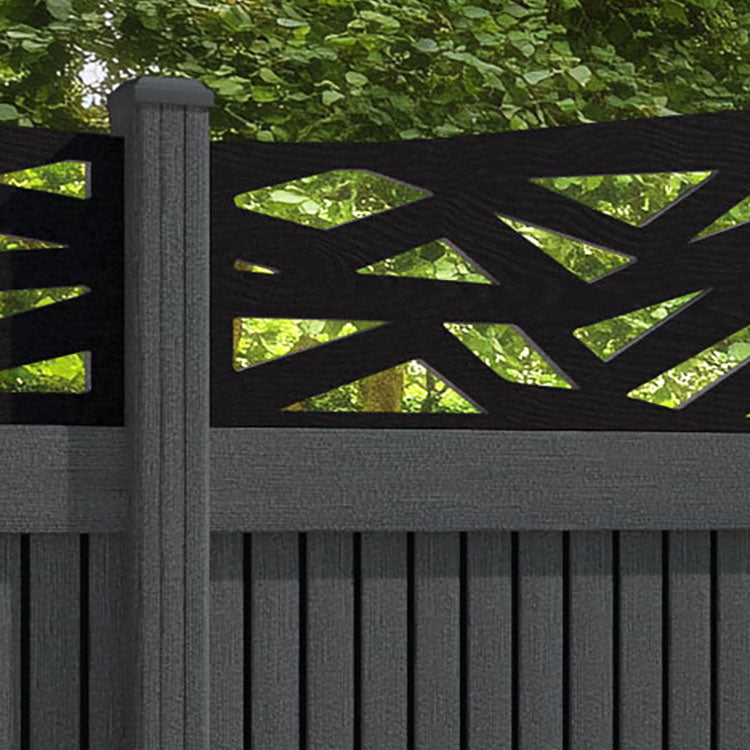 Virtis Zenith Curved Top Fence Panel - Dark Grey - with our composite posts