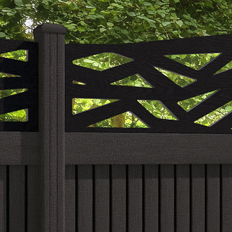 Virtis Zenith Curved Top Fence Panel - Dark Oak - with our composite posts