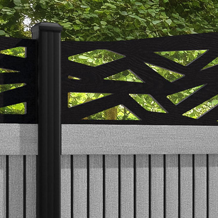 Virtis Zenith Curved Top Fence Panel - Light Grey - with our aluminium posts