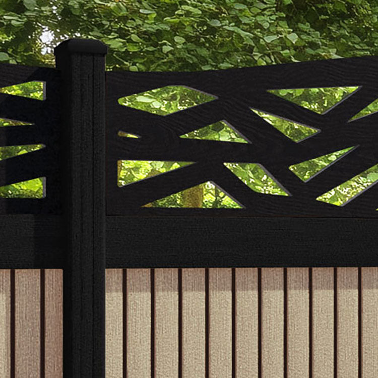 Virtis Zenith Curved Top Fence Panel - Light Oak - with our composite posts