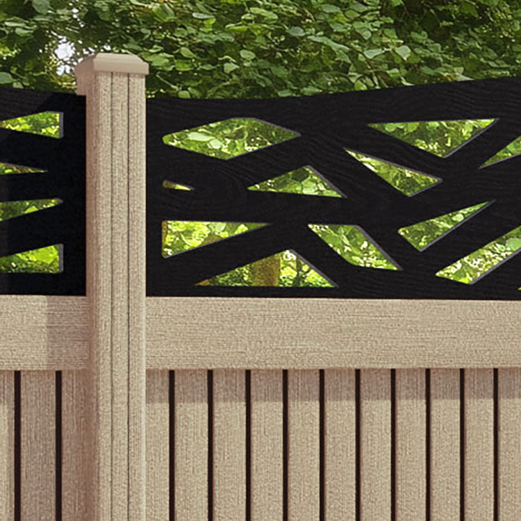 Virtis Zenith Curved Top Fence Panel - Light Oak - with our composite posts