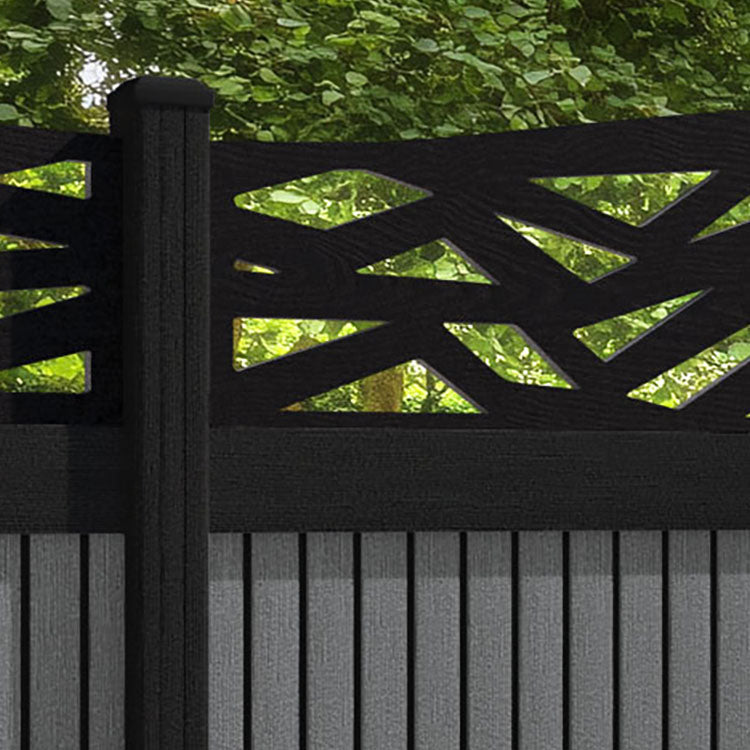 Virtis Zenith Curved Top Fence Panel - Mid Grey - with our composite posts