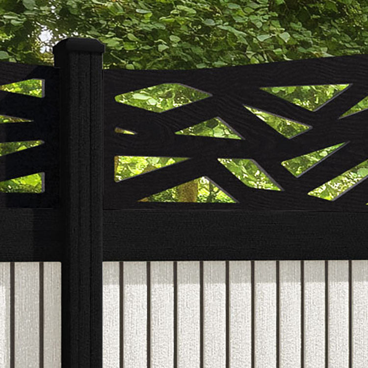 Virtis Zenith Curved Top Fence Panel - Light Stone - with our aluminium posts