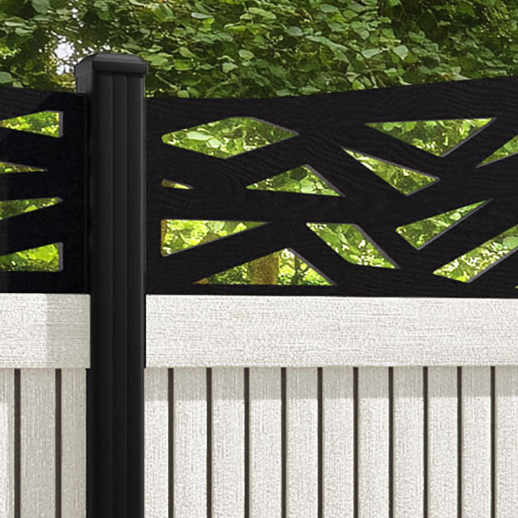 Virtis Zenith Curved Top Fence Panel - Light Stone - with our aluminium posts