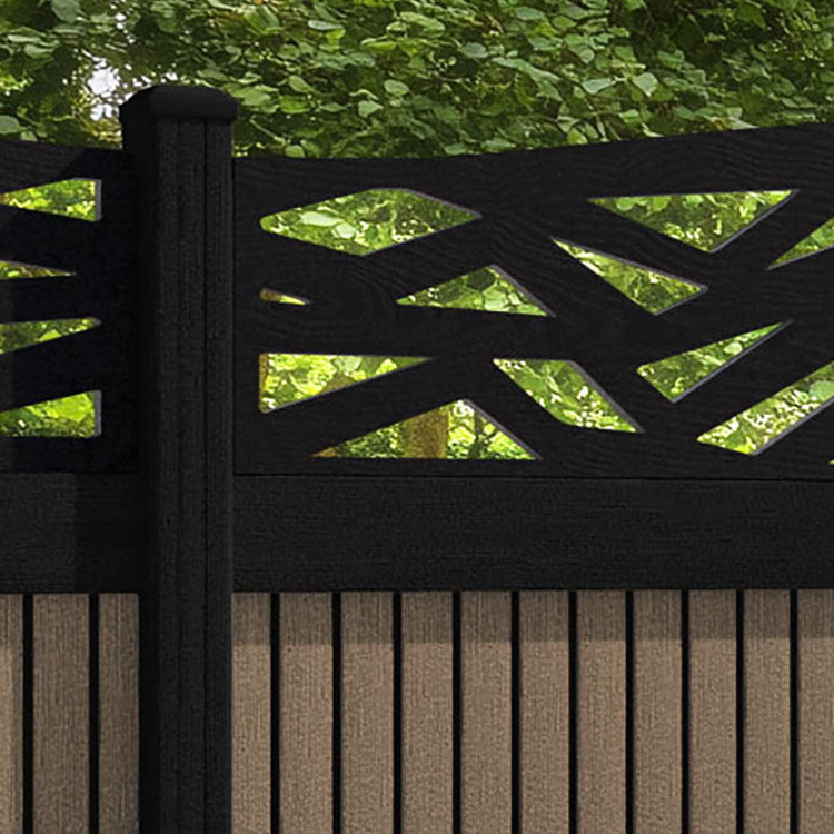 Virtis Zenith Curved Top Fence Panel - Teak - with our aluminium posts