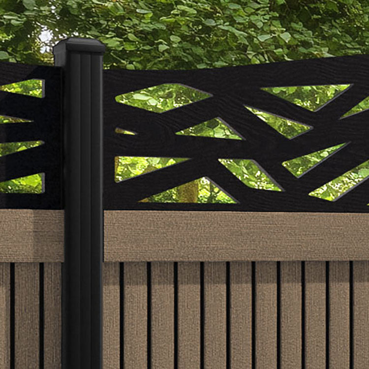 Virtis Zenith Curved Top Fence Panel - Teak - with our aluminium posts