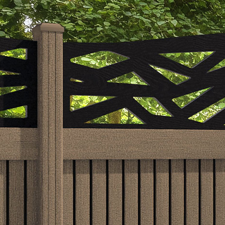 Virtis Zenith Curved Top Fence Panel - Teak - with our composite posts