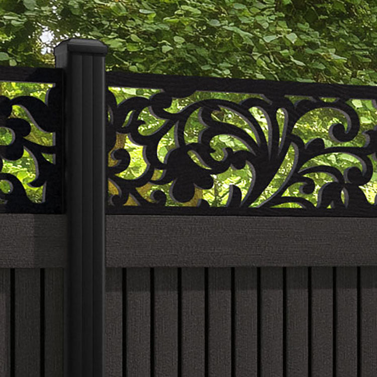 Virtis Eden Fence Panel - Dark Oak - with our aluminium posts