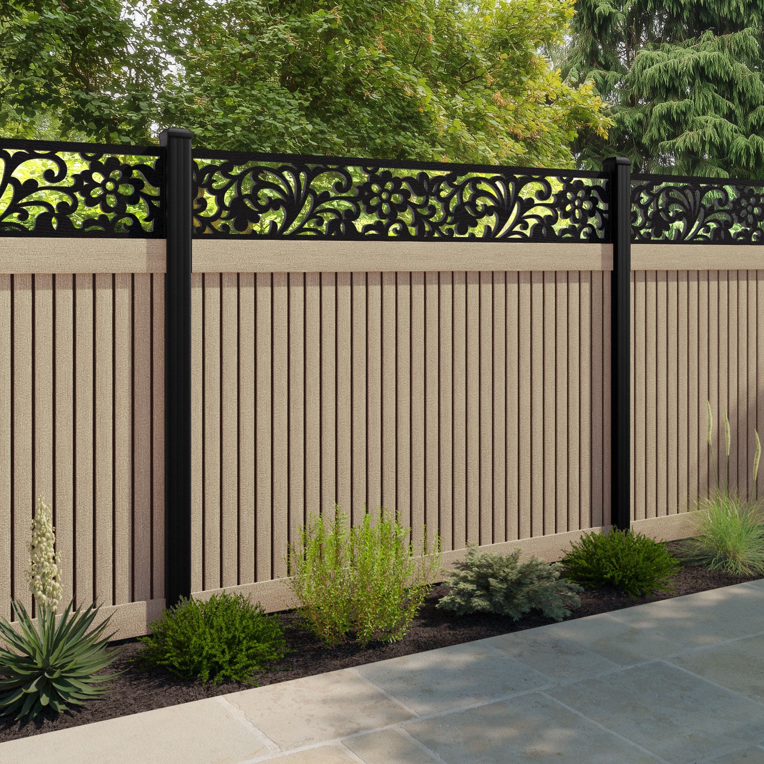 Virtis Eden Fence Panel - Light Oak - with our aluminium posts