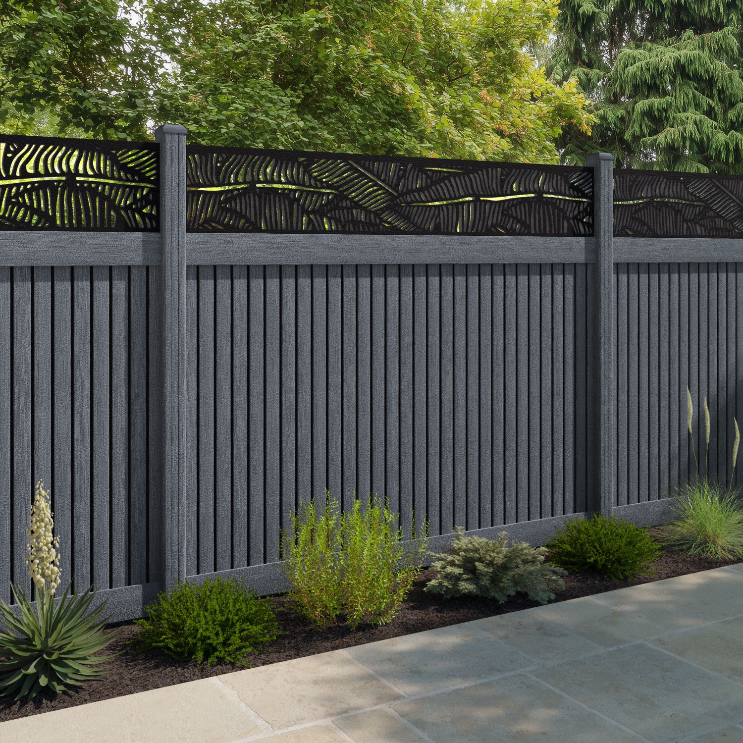 Virtis Feather Fence Panel - Anthracite - with our composite posts