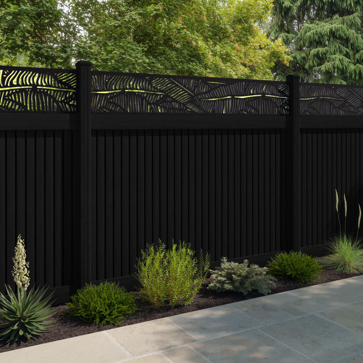 Virtis Feather Fence Panel - Black - with our composite posts