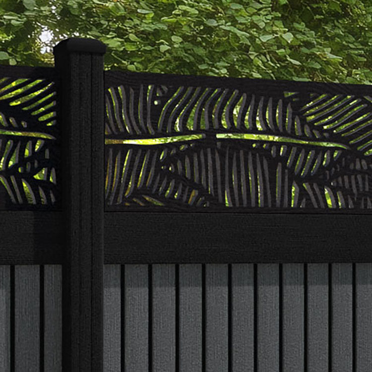 Virtis Feather Fence Panel - Dark Grey - with our aluminium posts