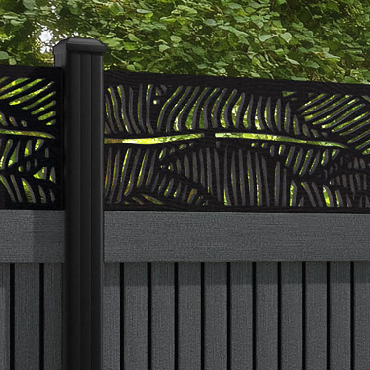 Virtis Feather Fence Panel - Dark Grey - with our aluminium posts