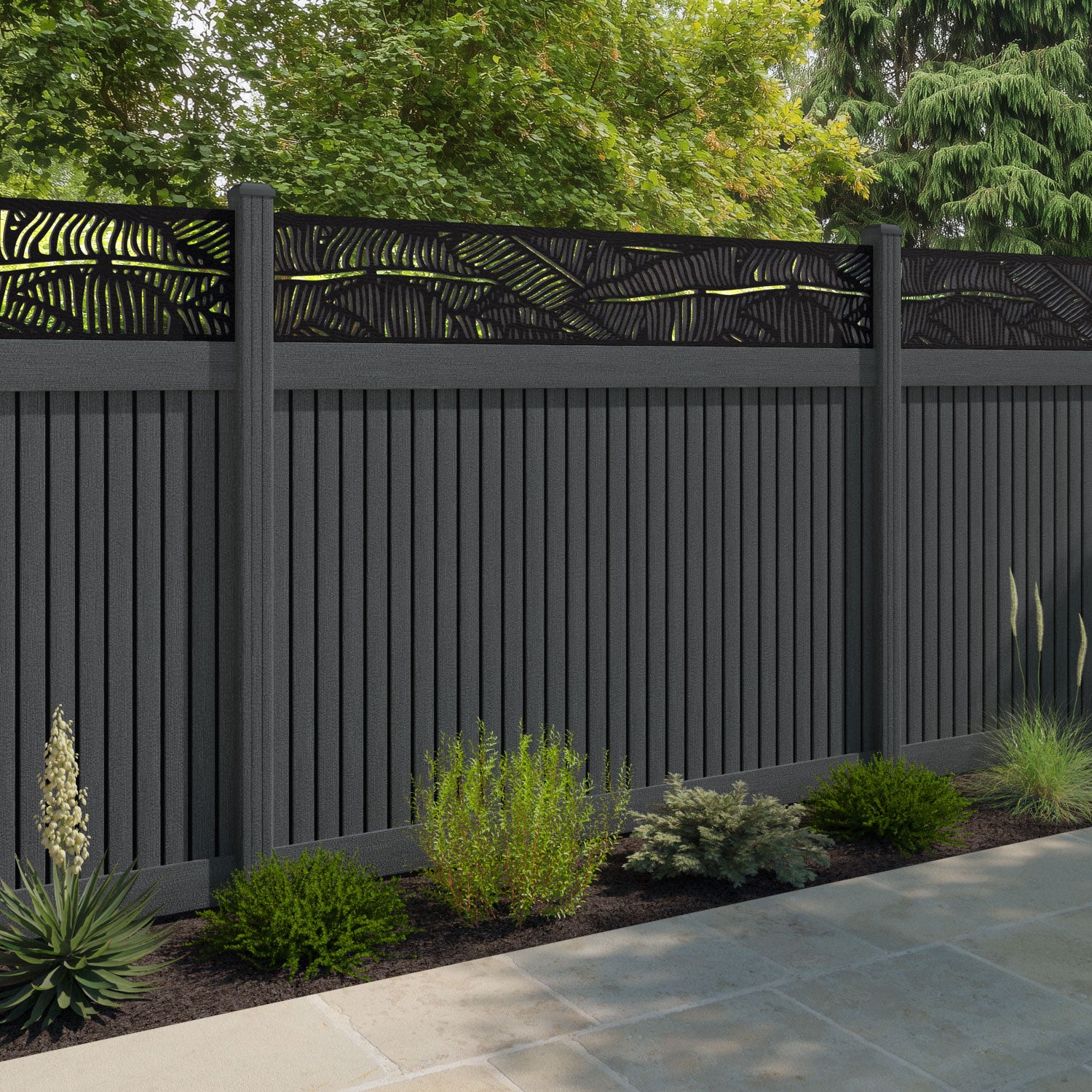Virtis Feather Fence Panel - Dark Grey - with our composite posts